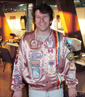 Rick Weis showing off his vintage satin Activision jacket